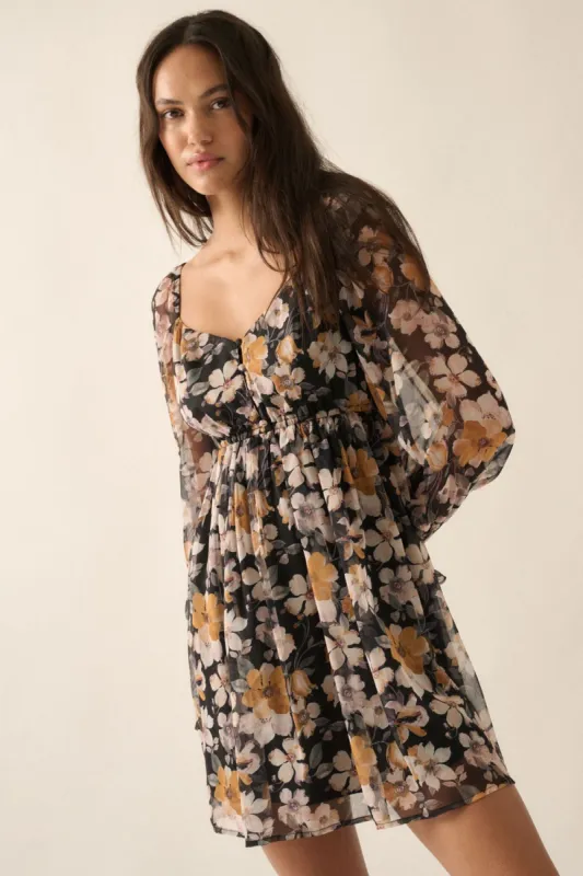 Black Floral Sweetheart Woven Mini Dress sold by Pinkblush