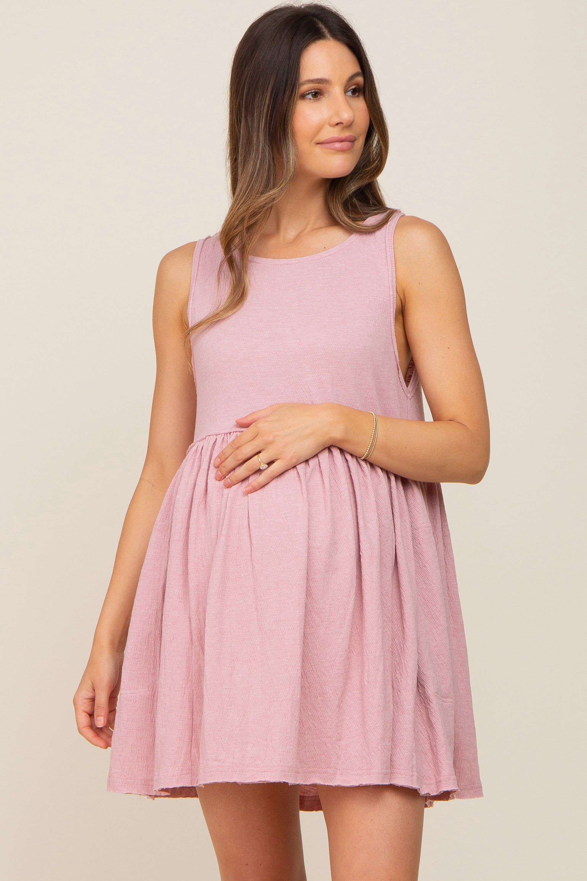 Mauve Sleeveless Babydoll Maternity Mini Dress sold by Pinkblush product image thumbnail 2