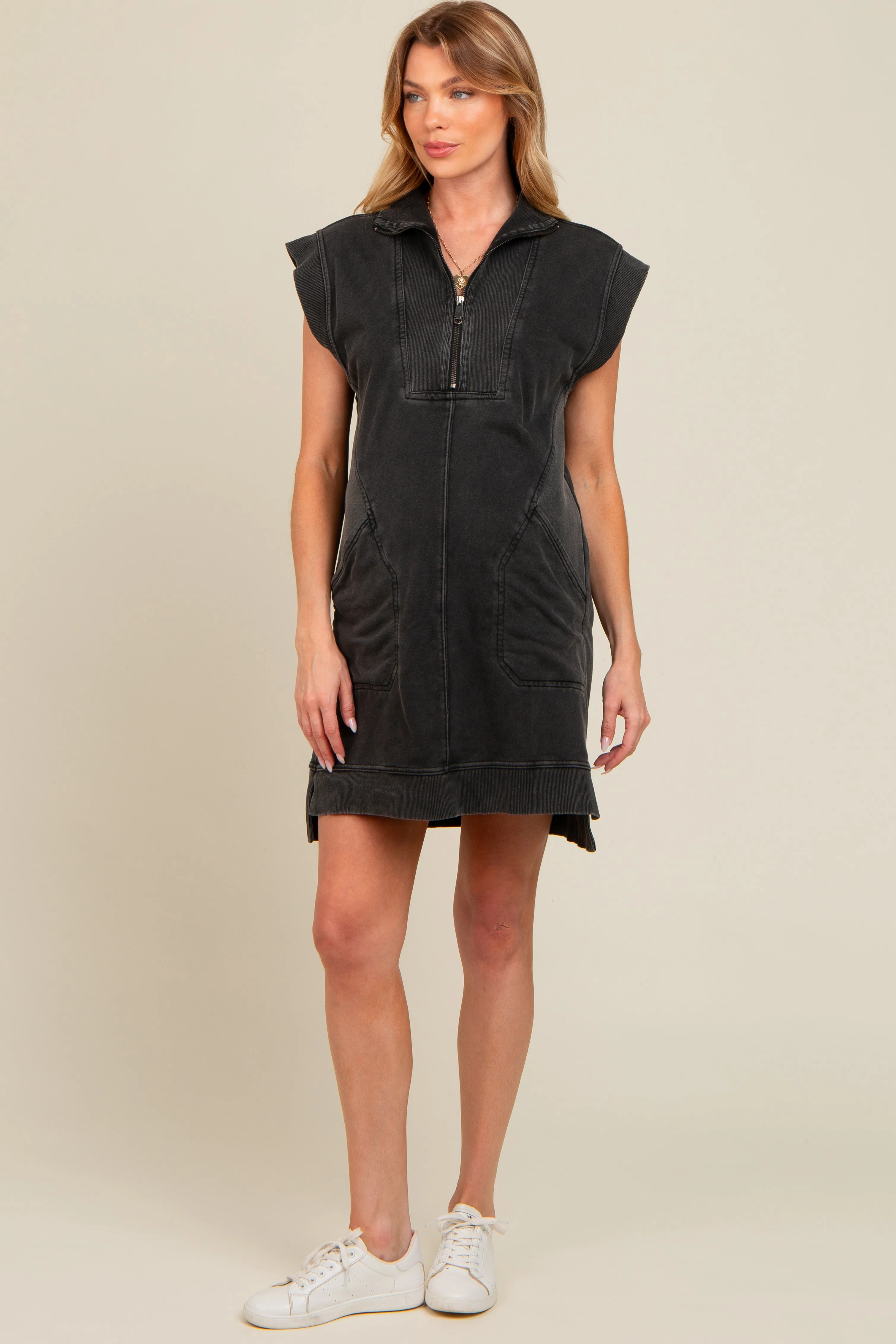 Charcoal Zip Up Hooded Maternity Sweatshirt Mini Dress sold by Pinkblush