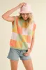 Sage Orange Multi Colorful Checkered Sweater Vest sold by Pinkblush
