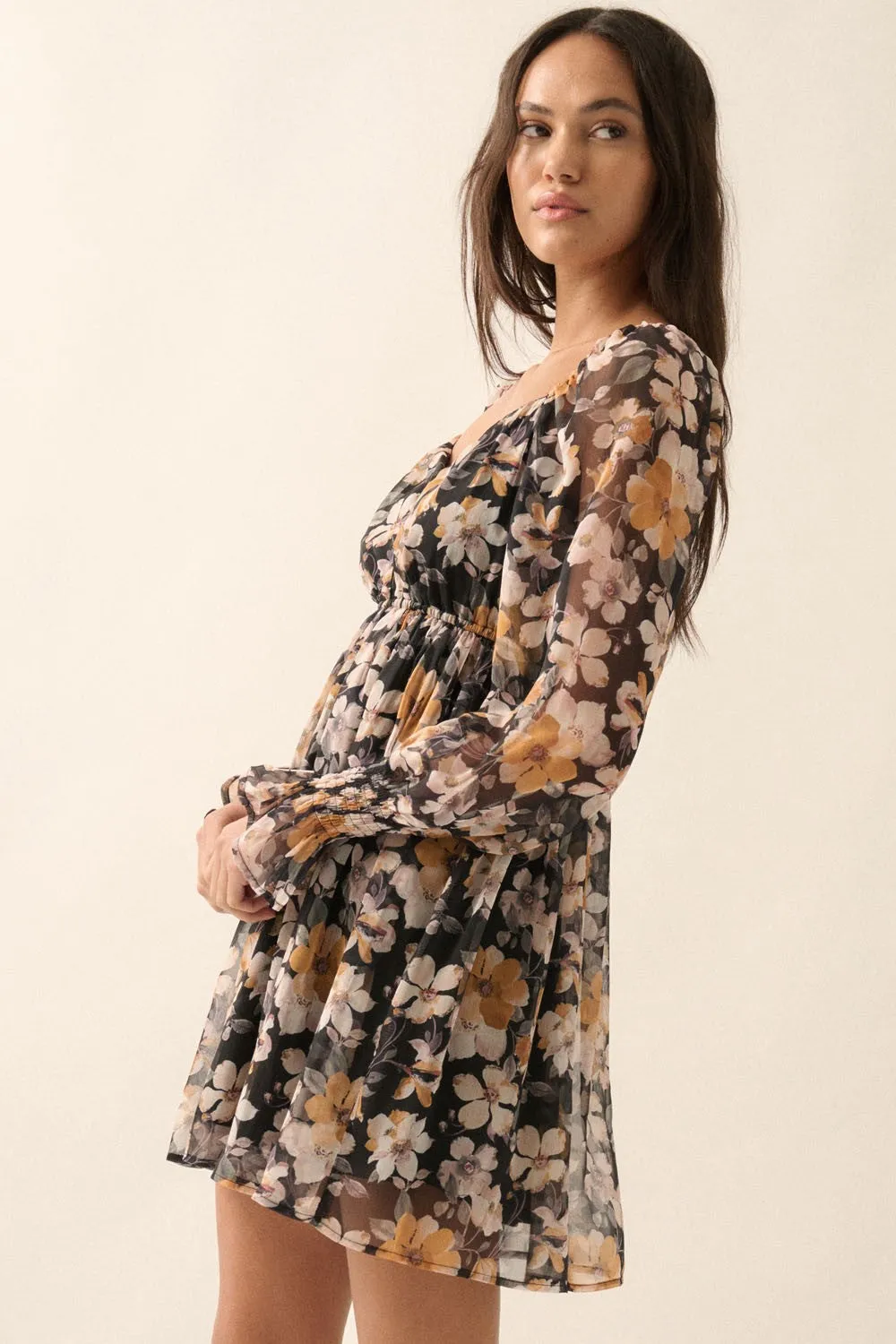 Black Floral Sweetheart Woven Mini Dress sold by Pinkblush product image thumbnail 5