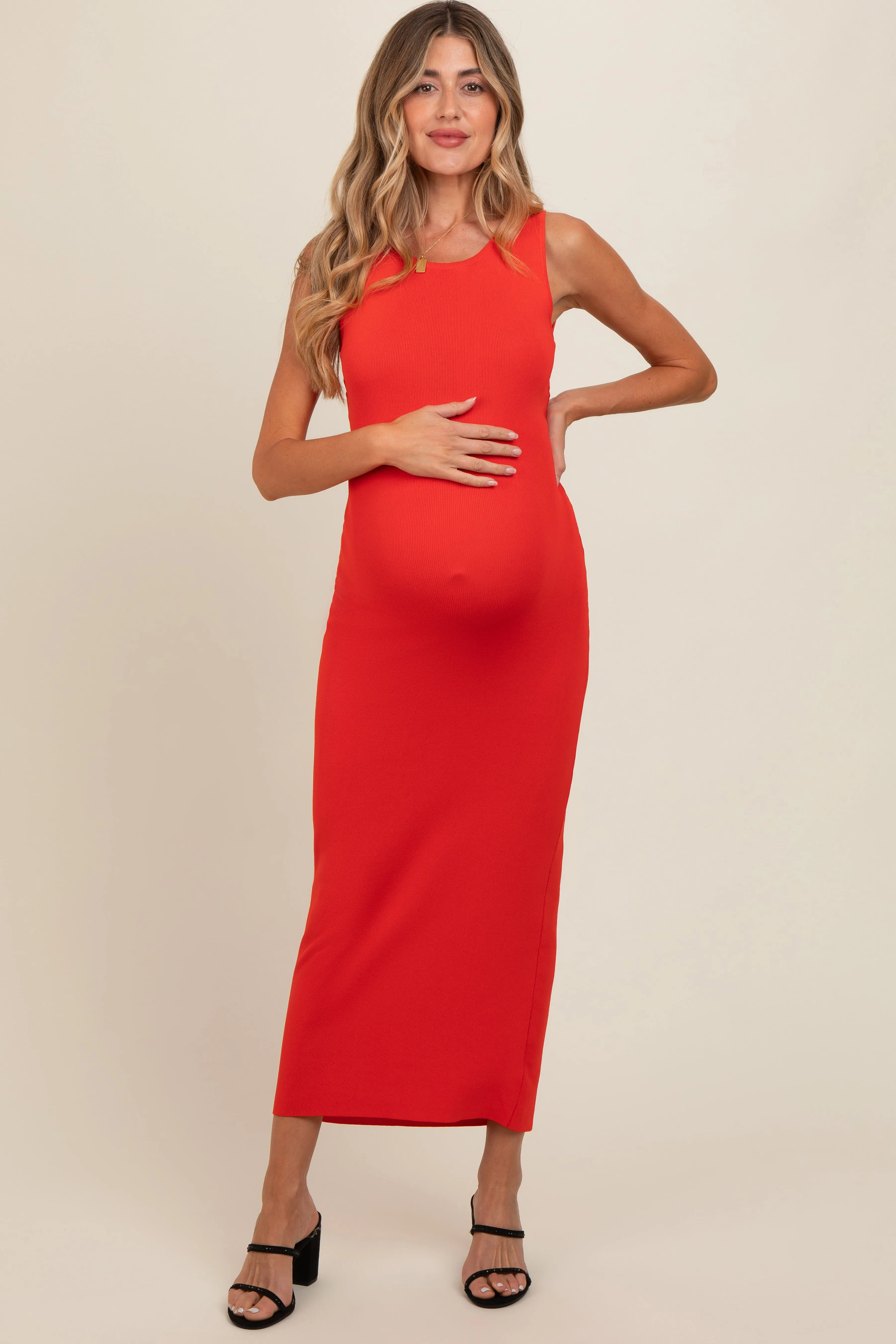 Rust Back Tie Bodycon Maternity Maxi Dress sold by Pinkblush