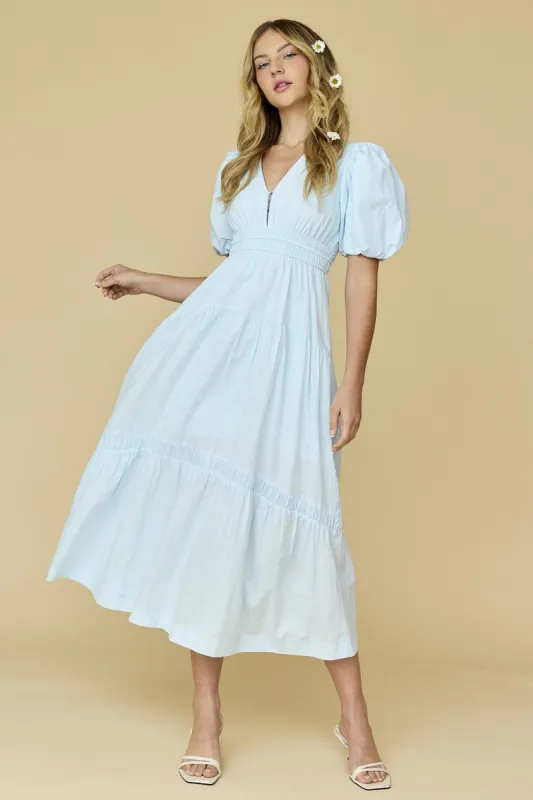 Baby Blue Puff Sleeve Midi Dress sold by Pinkblush