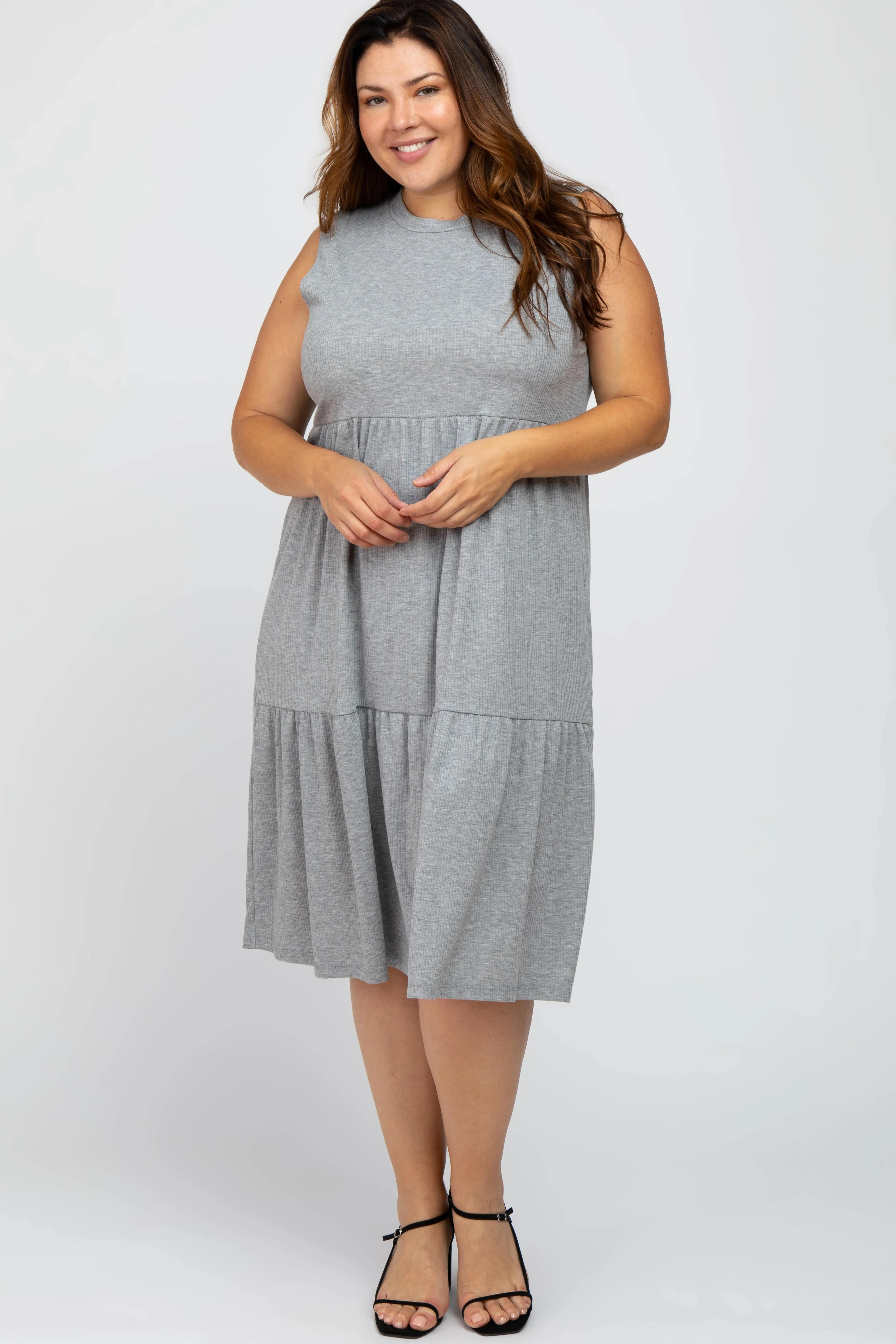Heather Grey Ribbed Sleeveless Plus Maternity Midi Dress sold by Pinkblush product image thumbnail 5