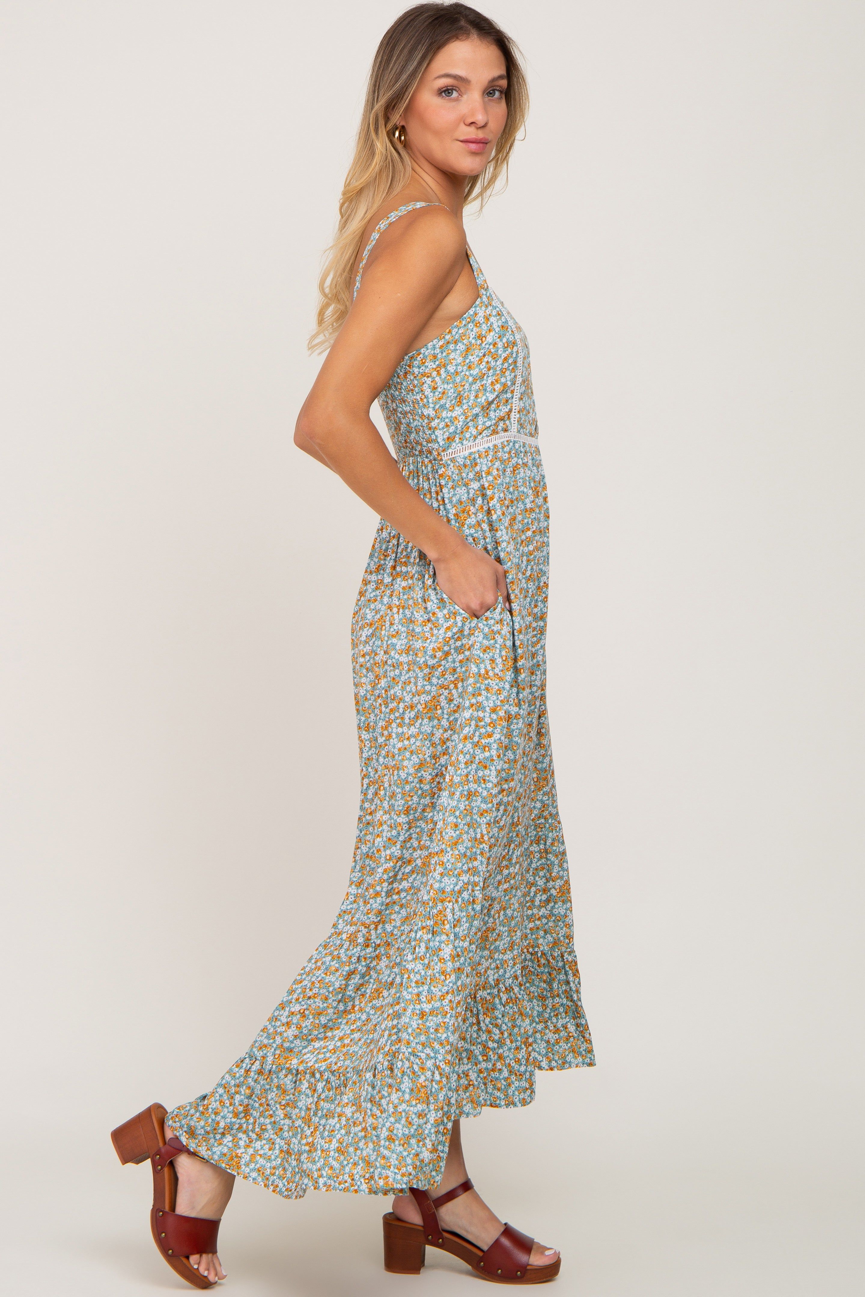 Green Floral Button Accent Maxi Dress sold by Pinkblush product image thumbnail 2