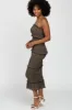 Forest Green Floral Print Smocked Fitted Midi Dress sold by Pinkblush