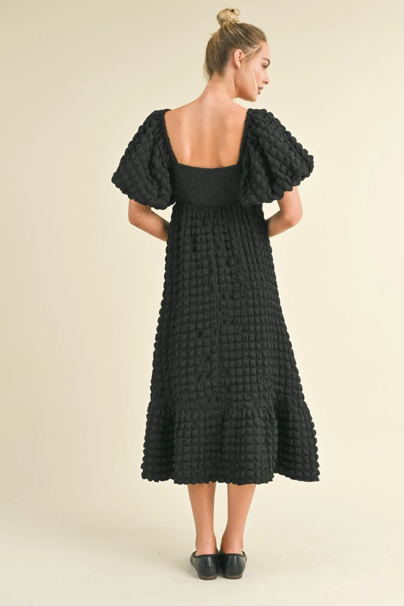 Black Textured Bubble Sleeve Midi Dress sold by Pinkblush product image thumbnail 5