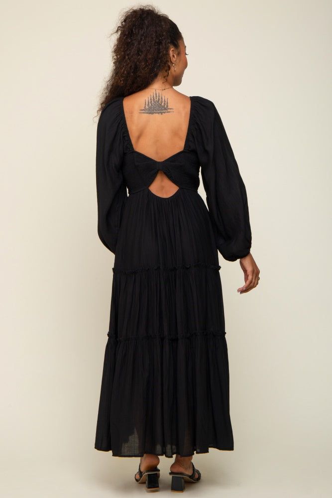 Black Ruched Front Cutout Back Tiered Maxi Dress sold by Pinkblush product image thumbnail 3
