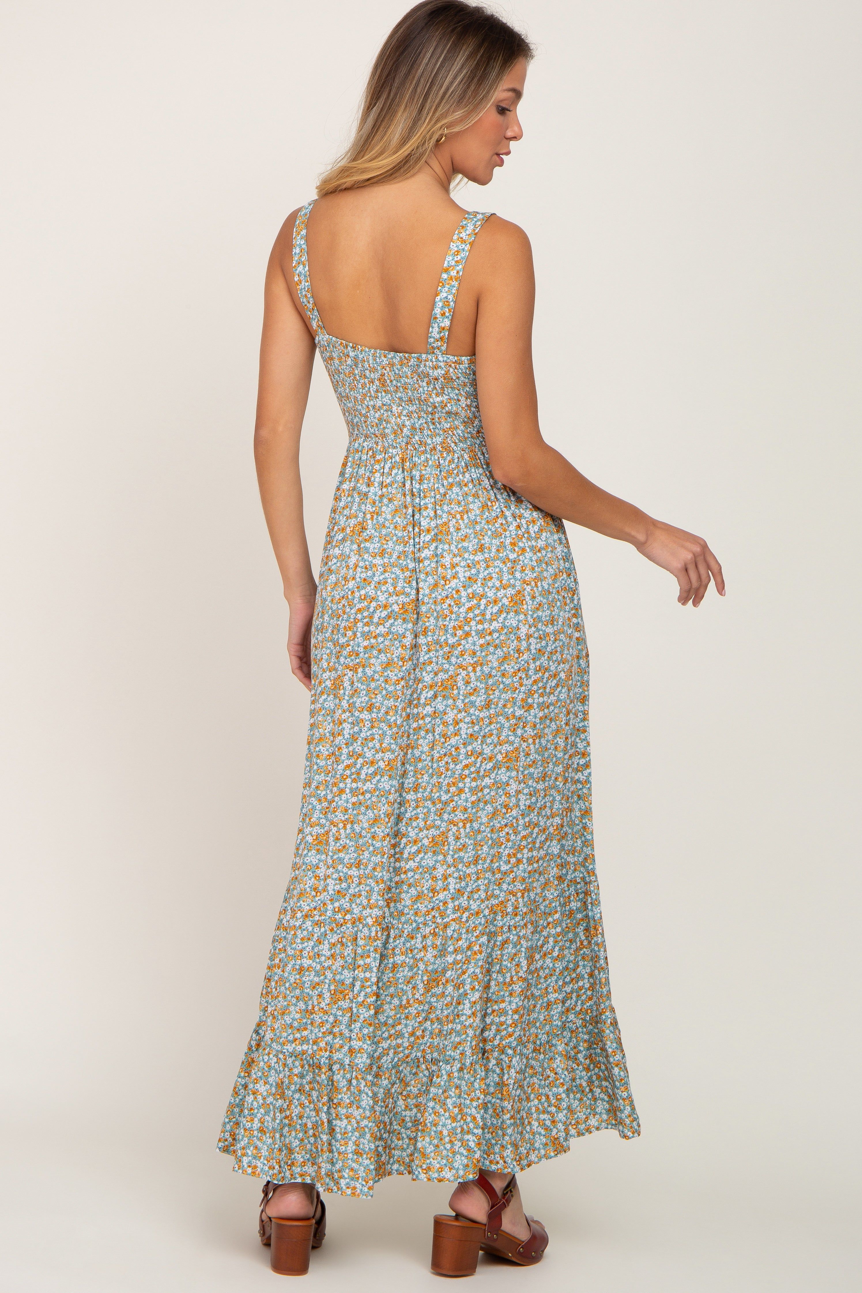 Green Floral Button Accent Maxi Dress sold by Pinkblush product image thumbnail 3