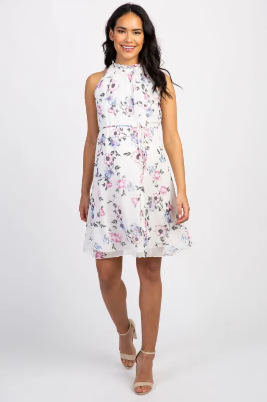 Ivory Floral Chiffon High Neck Maternity Dress sold by Pinkblush