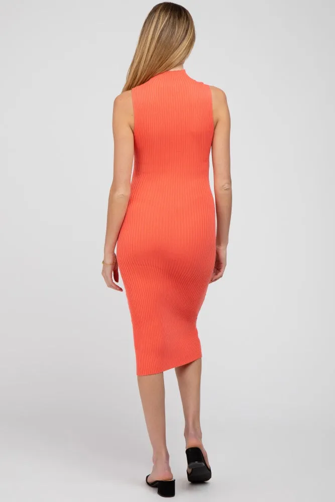 Coral Ribbed Mock Neck Maternity Dress sold by Pinkblush product image thumbnail 3