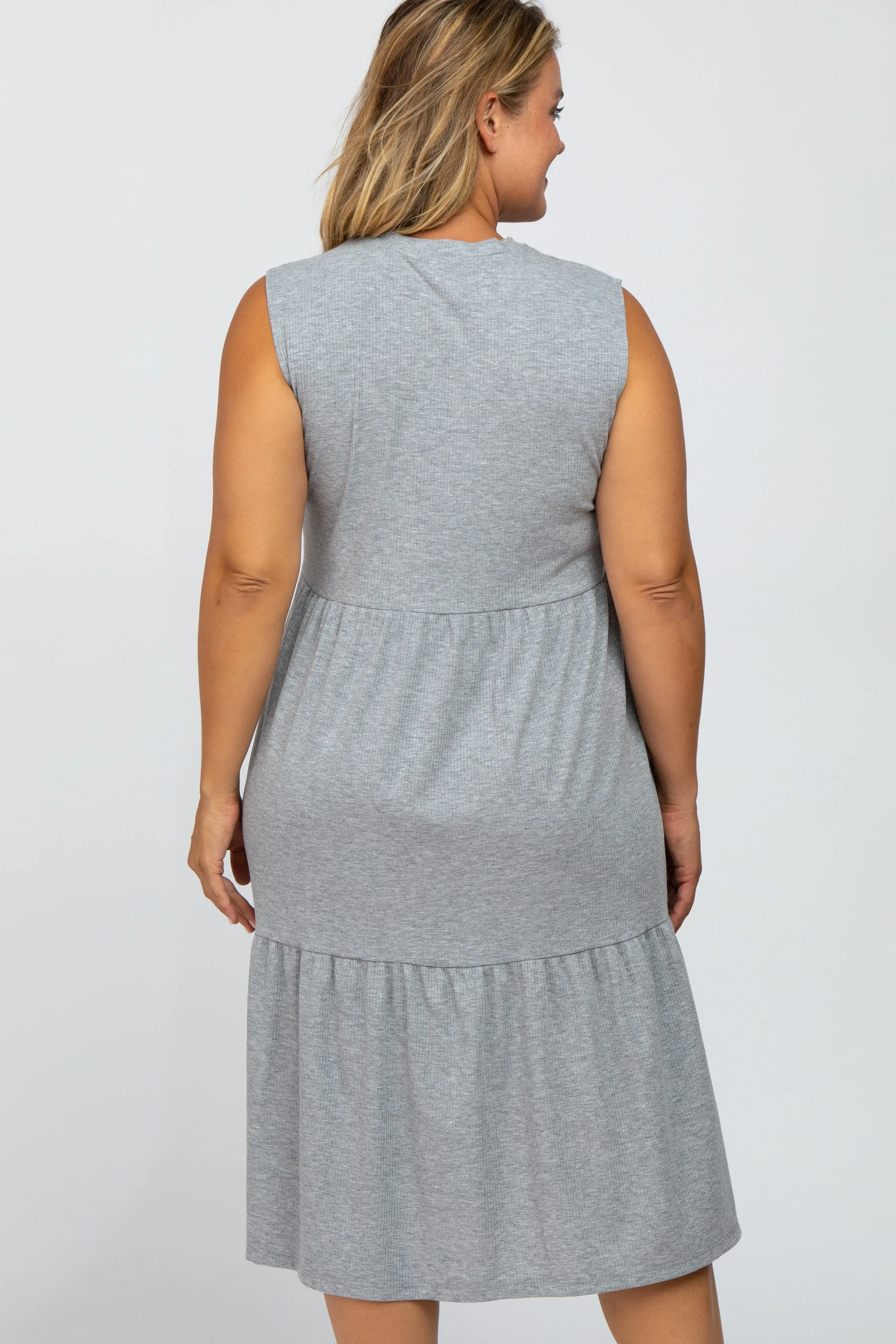 Heather Grey Ribbed Sleeveless Plus Maternity Midi Dress sold by Pinkblush product image thumbnail 4