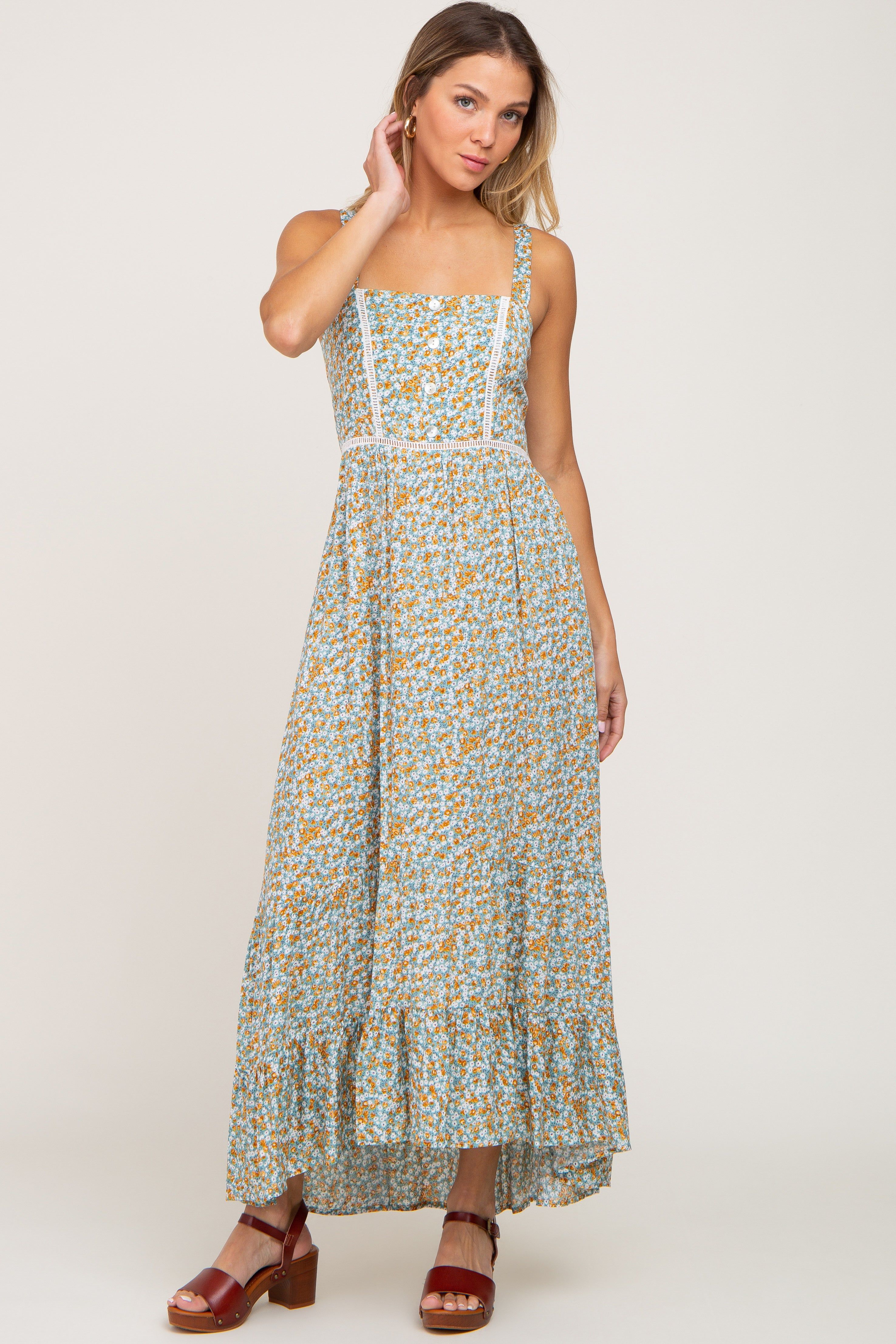 Green Floral Button Accent Maxi Dress sold by Pinkblush product image thumbnail 4