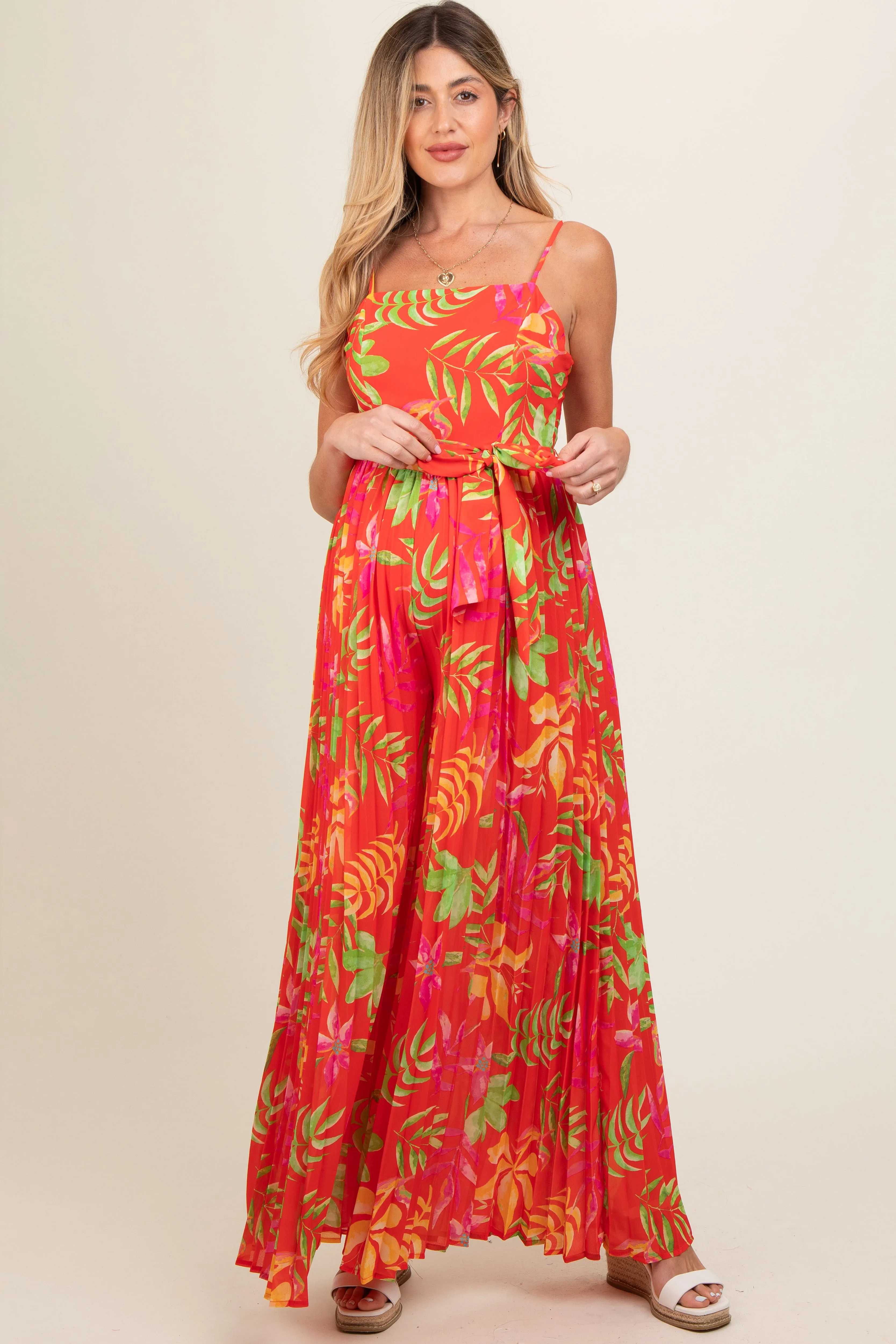 Red Floral Wide Leg Maternity Jumpsuit sold by Pinkblush product image thumbnail 2