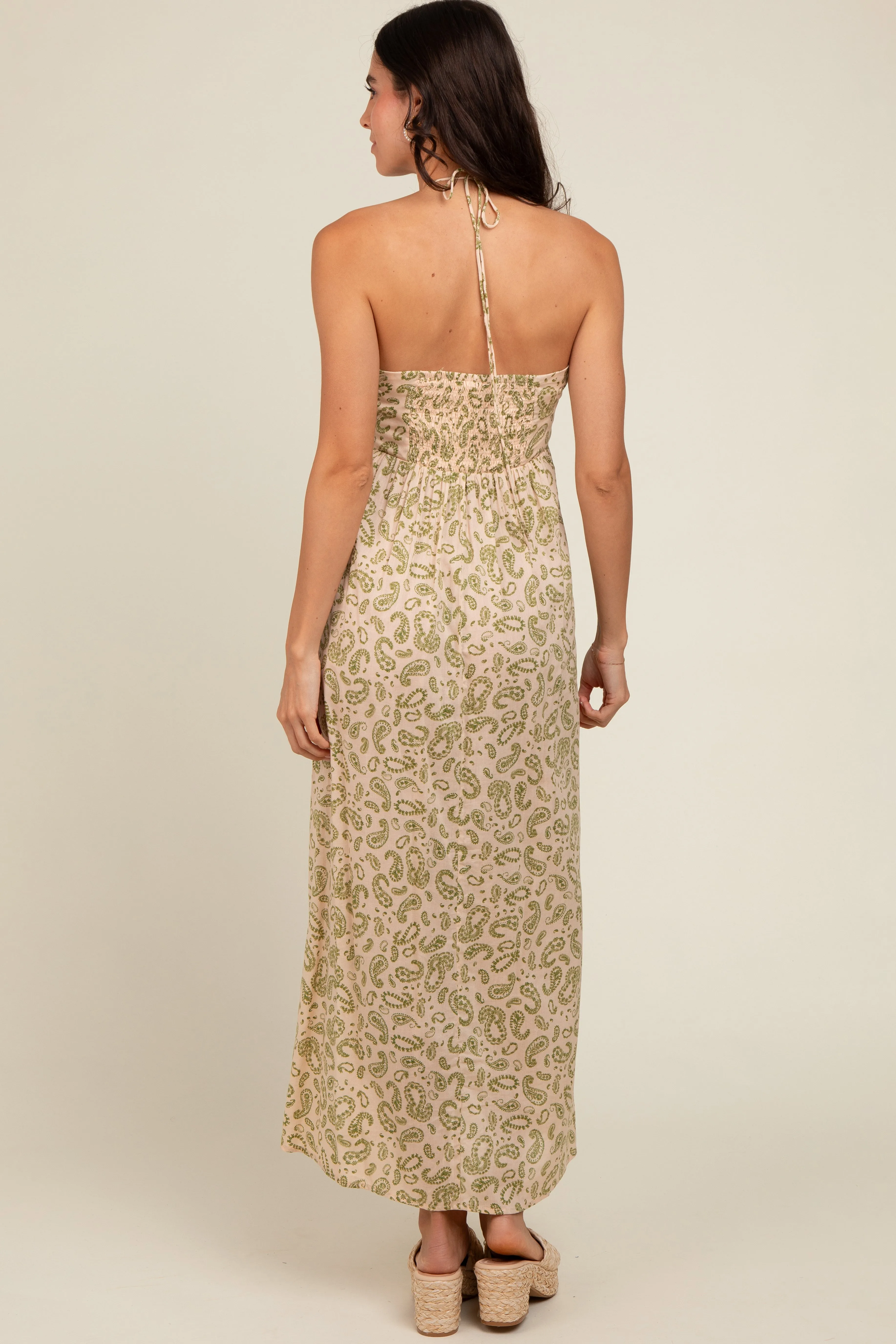 Olive Paisley Print Halter Midi Dress sold by Pinkblush product image thumbnail 3