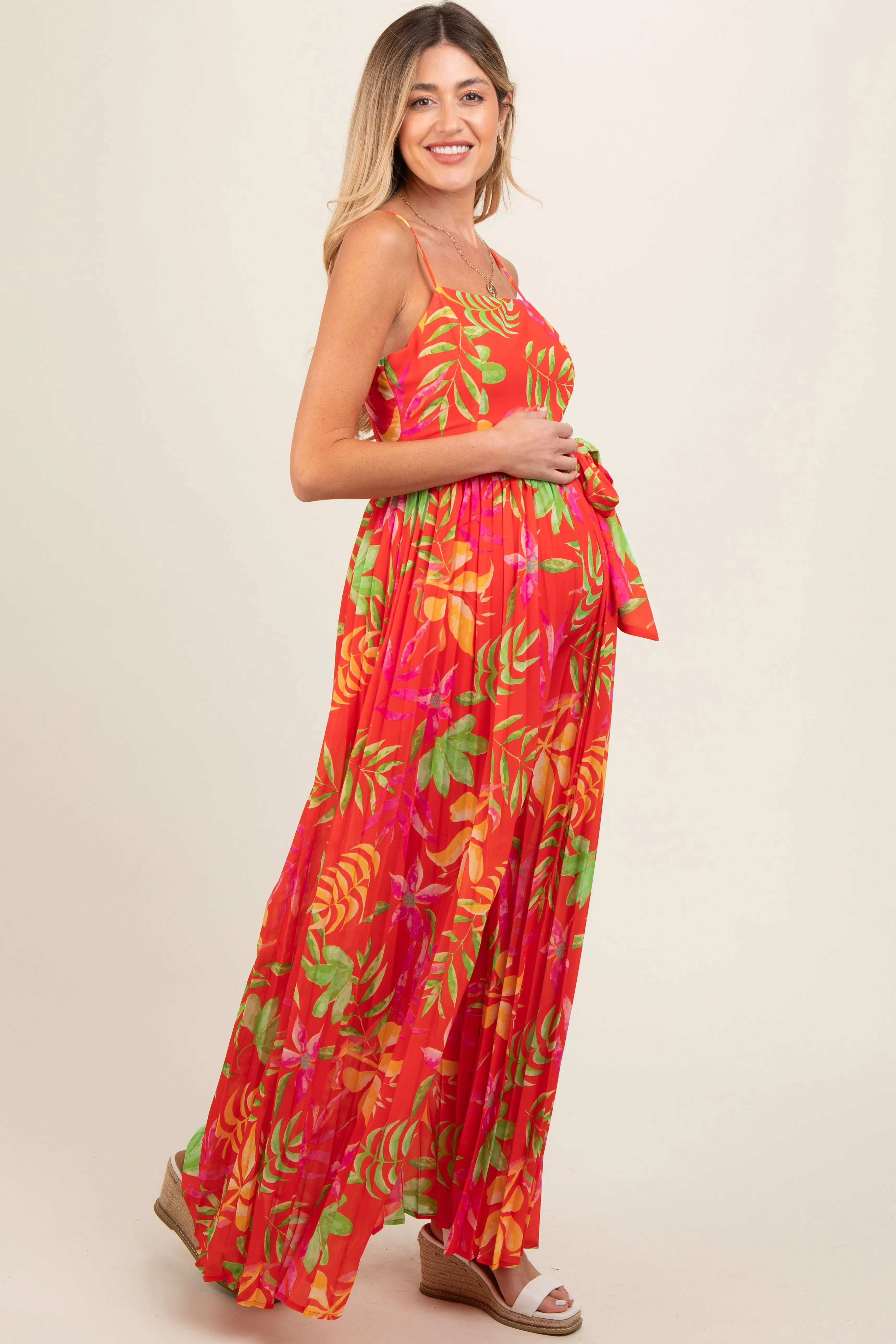 Red Floral Wide Leg Maternity Jumpsuit sold by Pinkblush product image thumbnail 3