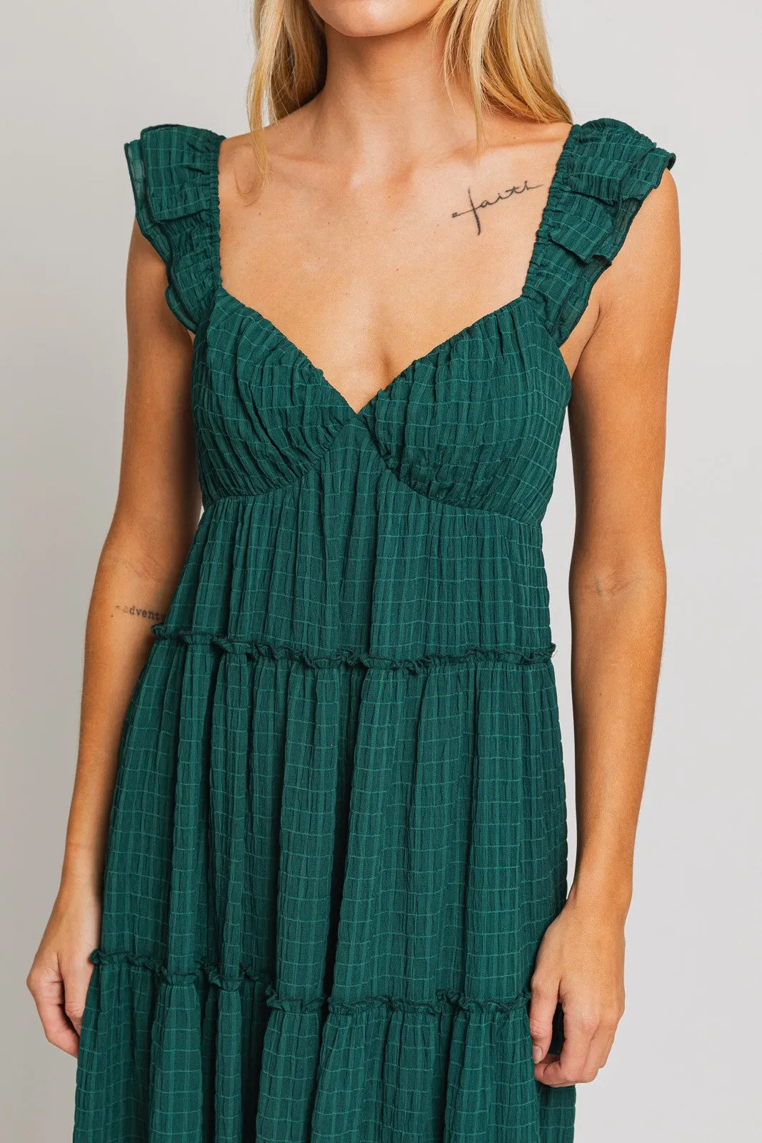 Forest Green Textured Tiered Midi Dress sold by Pinkblush product image thumbnail 5