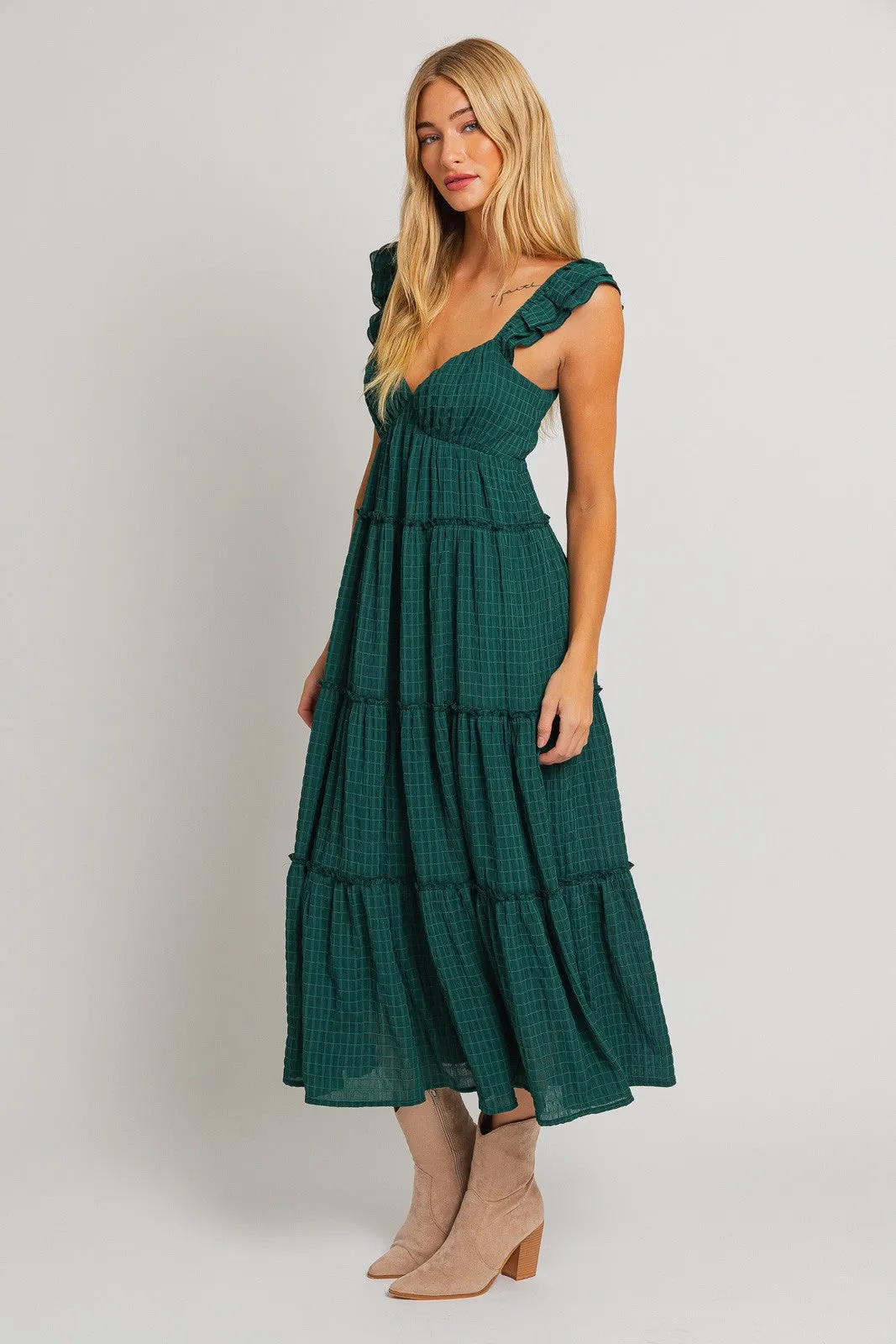 Forest Green Textured Tiered Midi Dress sold by Pinkblush product image thumbnail 2