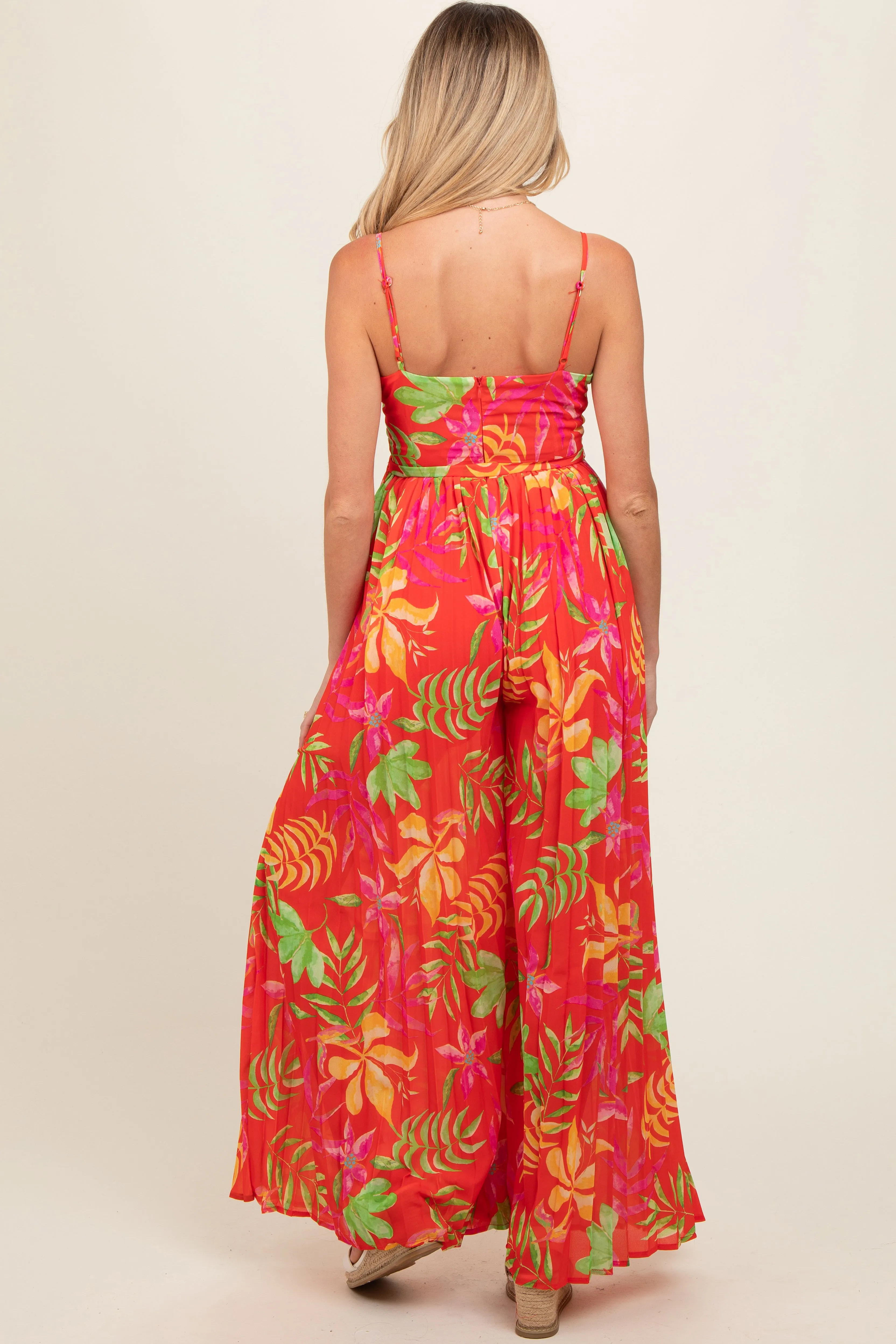 Red Floral Wide Leg Maternity Jumpsuit sold by Pinkblush product image thumbnail 4