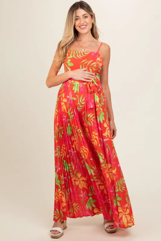 Red Floral Wide Leg Maternity Jumpsuit sold by Pinkblush