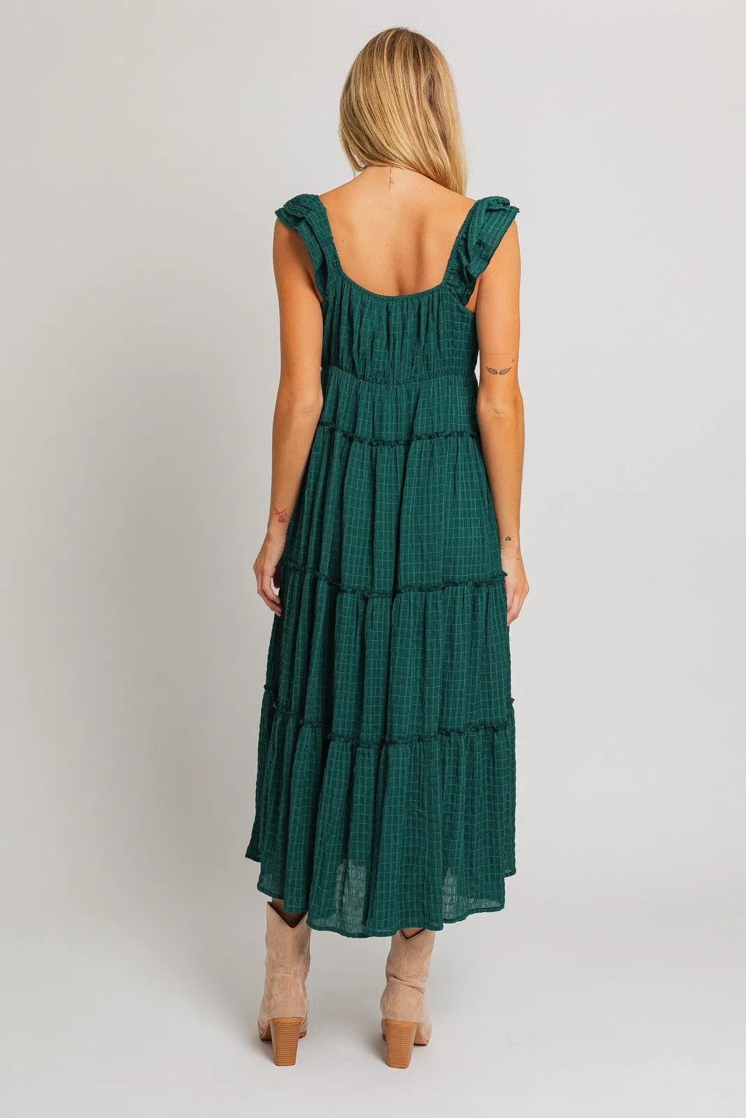 Forest Green Textured Tiered Midi Dress sold by Pinkblush product image thumbnail 3