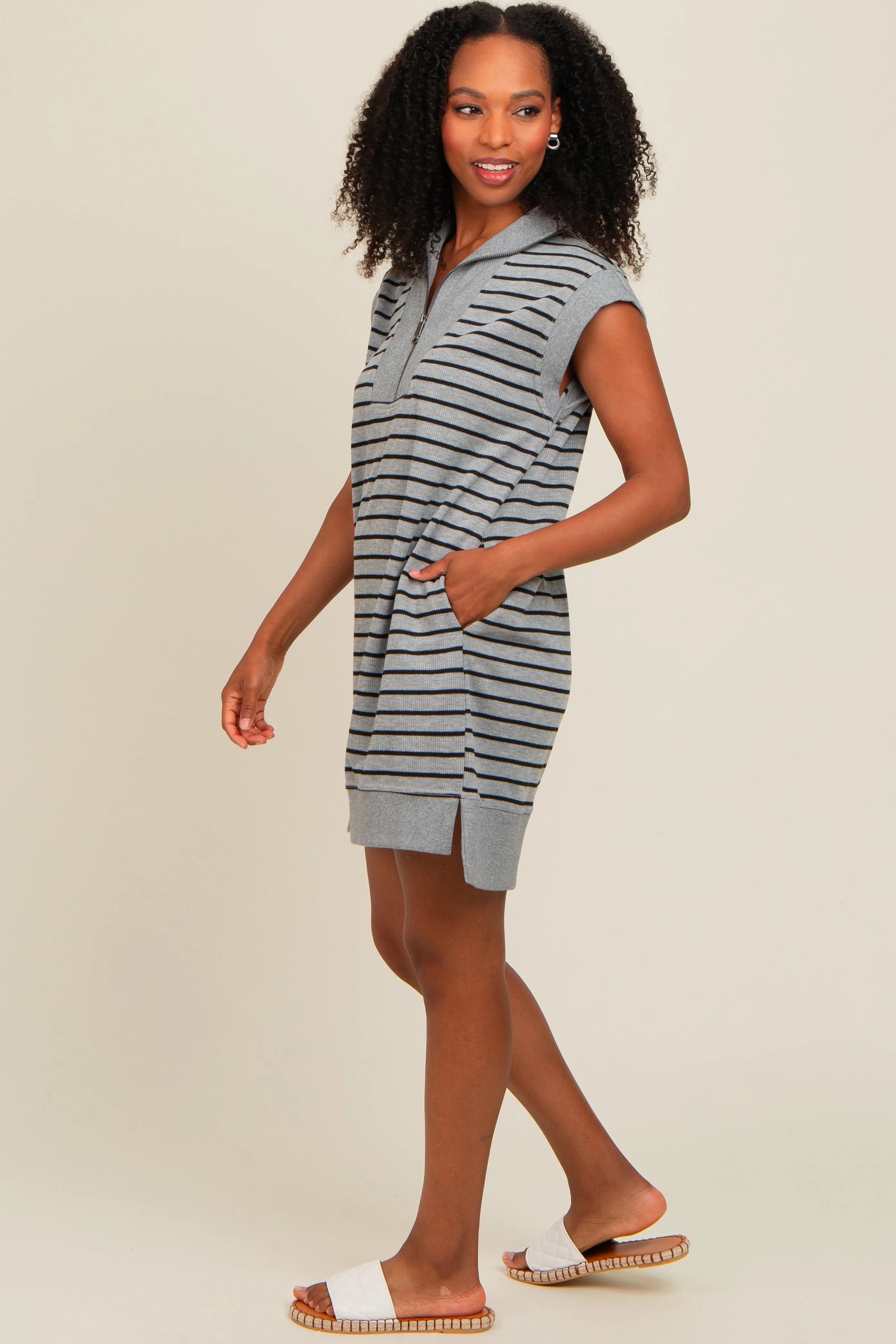 Heather Grey Striped Knit Cap Sleeve Mini Dress sold by Pinkblush product image thumbnail 3