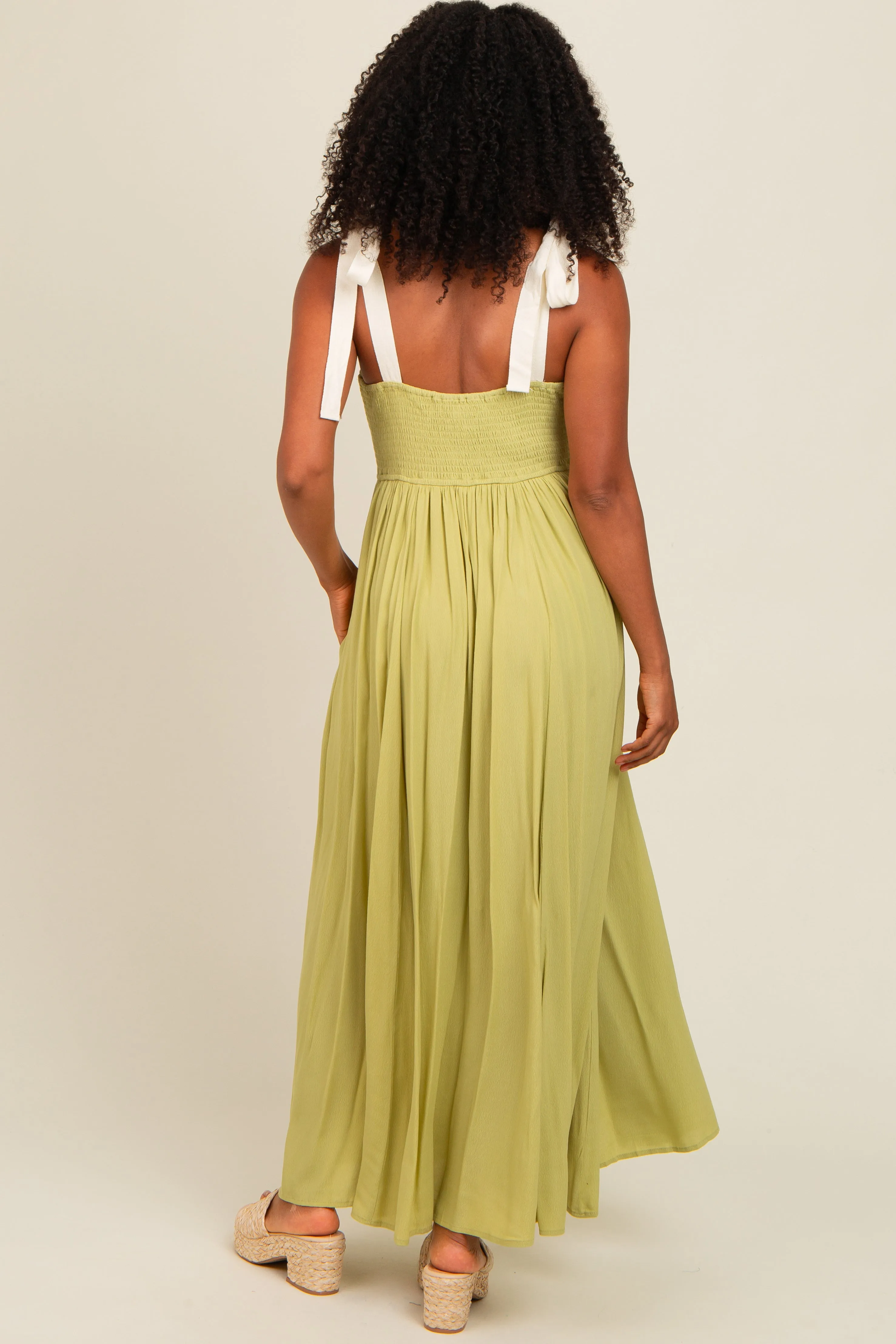 Lime Contrast Shoulder Tie Smocked Maxi Dress sold by Pinkblush product image thumbnail 4