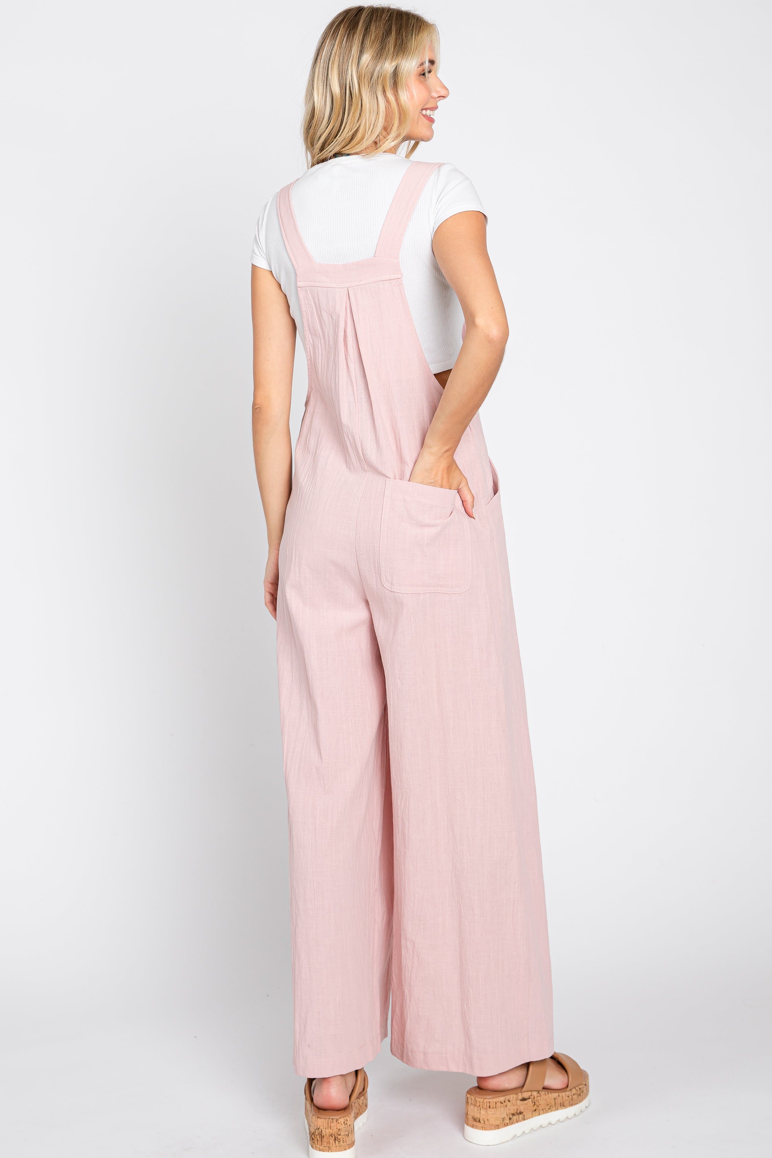Light Pink Front Pocket Pleated Linen Overall sold by Pinkblush product image thumbnail 3