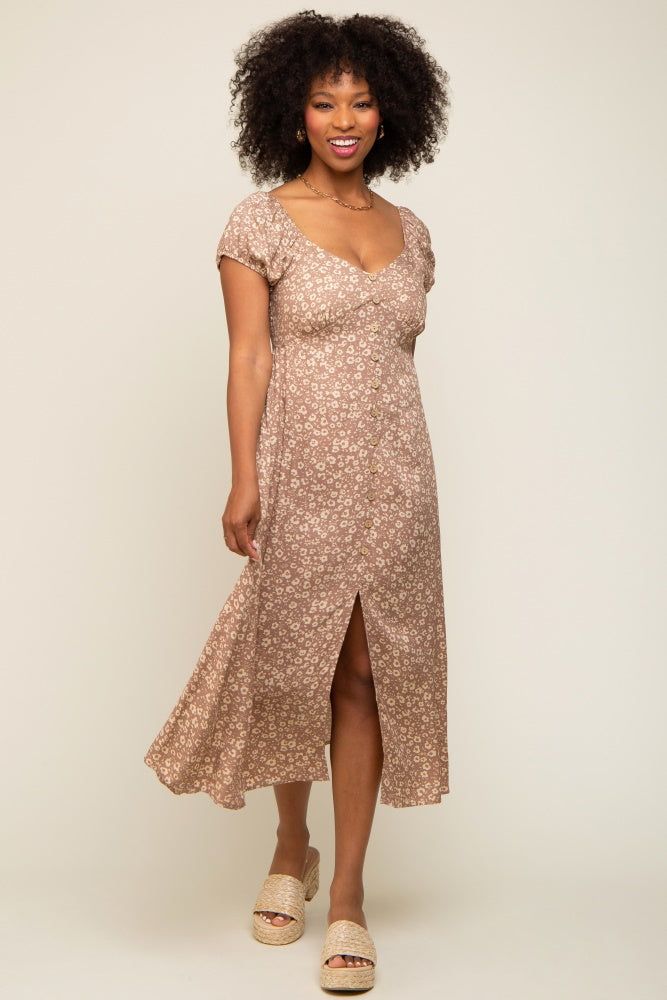 Beige Leopard Button Front Midi Dress sold by Pinkblush product image thumbnail 4