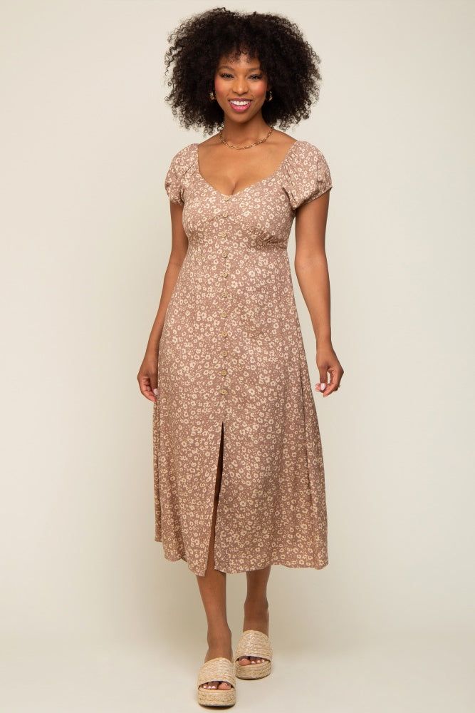 Beige Leopard Button Front Midi Dress sold by Pinkblush