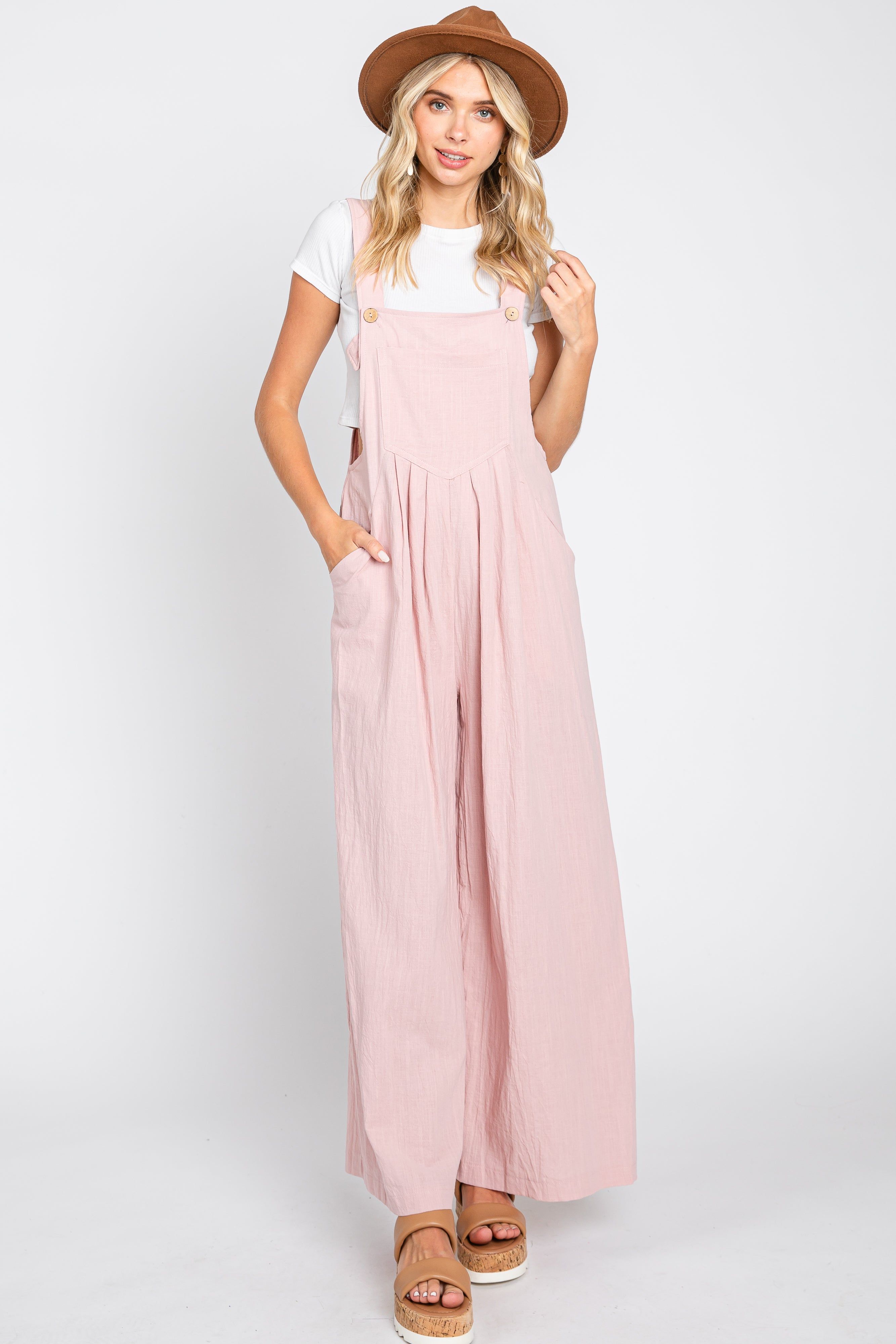 Light Pink Front Pocket Pleated Linen Overall sold by Pinkblush product image thumbnail 4