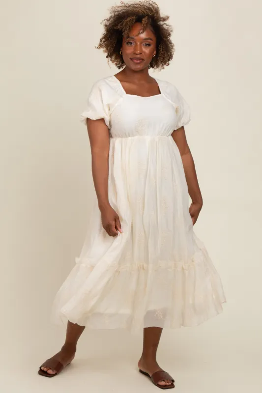 Cream Floral Print Ruffle Hem Midi Dress sold by Pinkblush