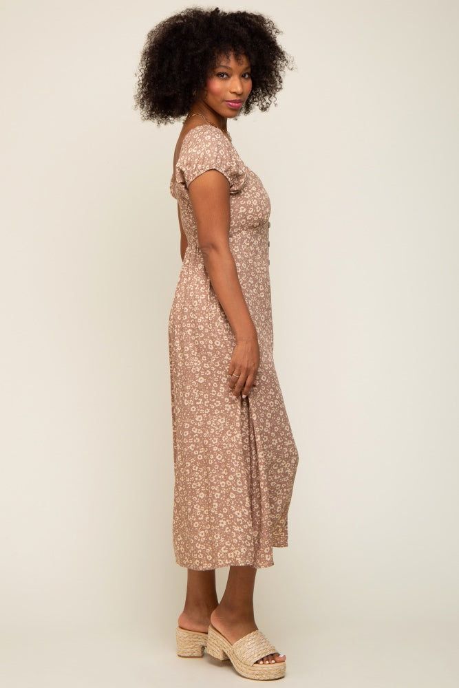 Beige Leopard Button Front Midi Dress sold by Pinkblush product image thumbnail 2