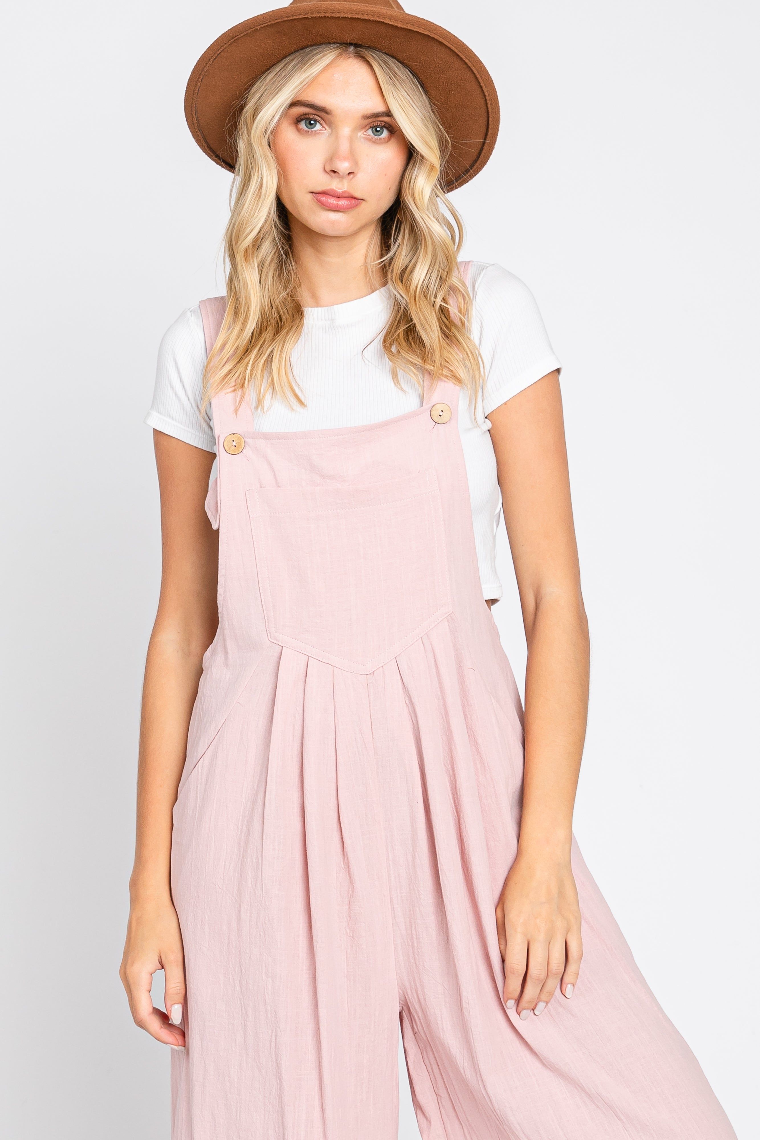 Light Pink Front Pocket Pleated Linen Overall sold by Pinkblush product image thumbnail 5