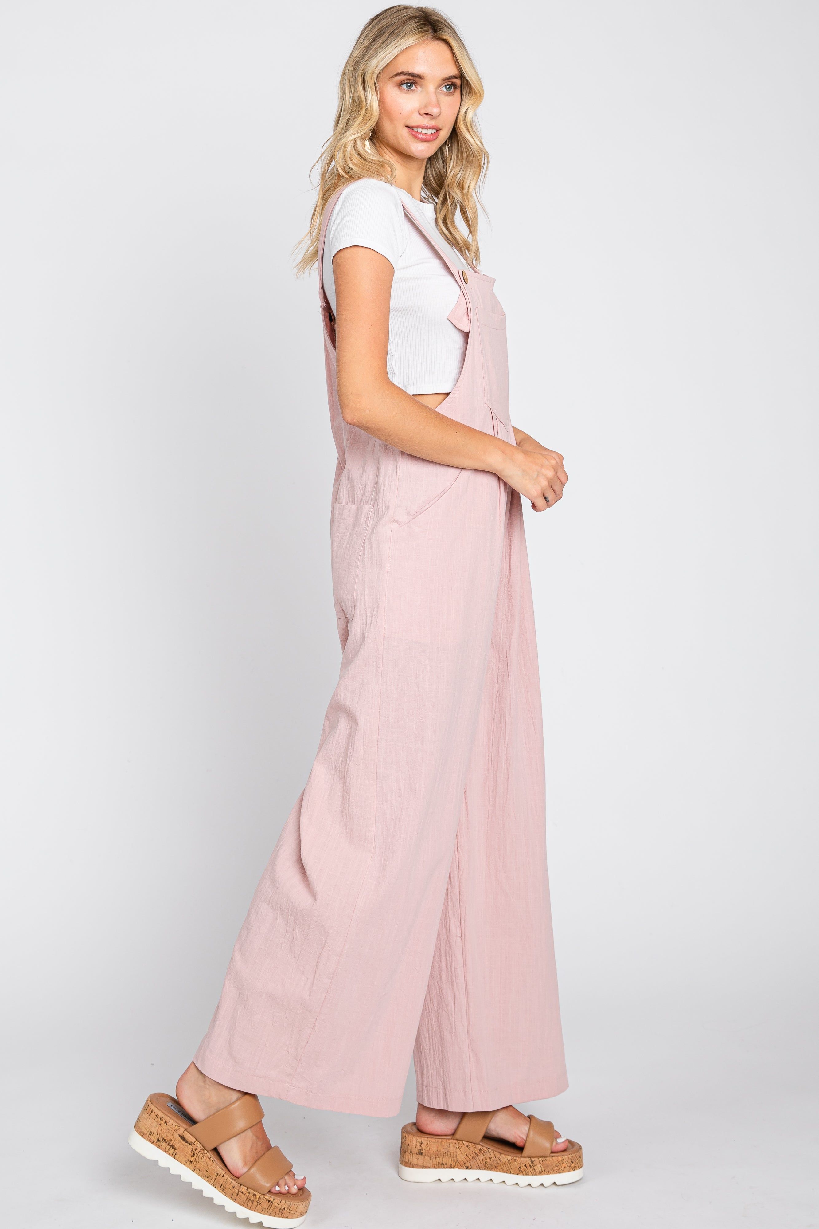 Light Pink Front Pocket Pleated Linen Overall sold by Pinkblush product image thumbnail 2