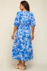 Blue Floral Button Up Puff Sleeve Maternity Midi Dress sold by Pinkblush