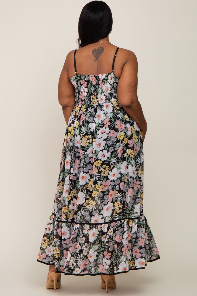 Black Floral Sleeveless Button Down Plus Maxi Dress sold by Pinkblush product image thumbnail 3