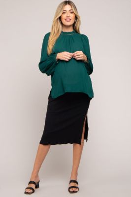 Forest Green Ladder Embroidered Long Sleeve Maternity Blouse sold by Pinkblush
