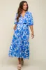 Blue Floral Button Up Puff Sleeve Maternity Midi Dress sold by Pinkblush