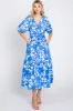 Blue Floral Button Up Puff Sleeve Maternity Midi Dress sold by Pinkblush