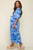 Blue Floral Button Up Puff Sleeve Maternity Midi Dress sold by Pinkblush