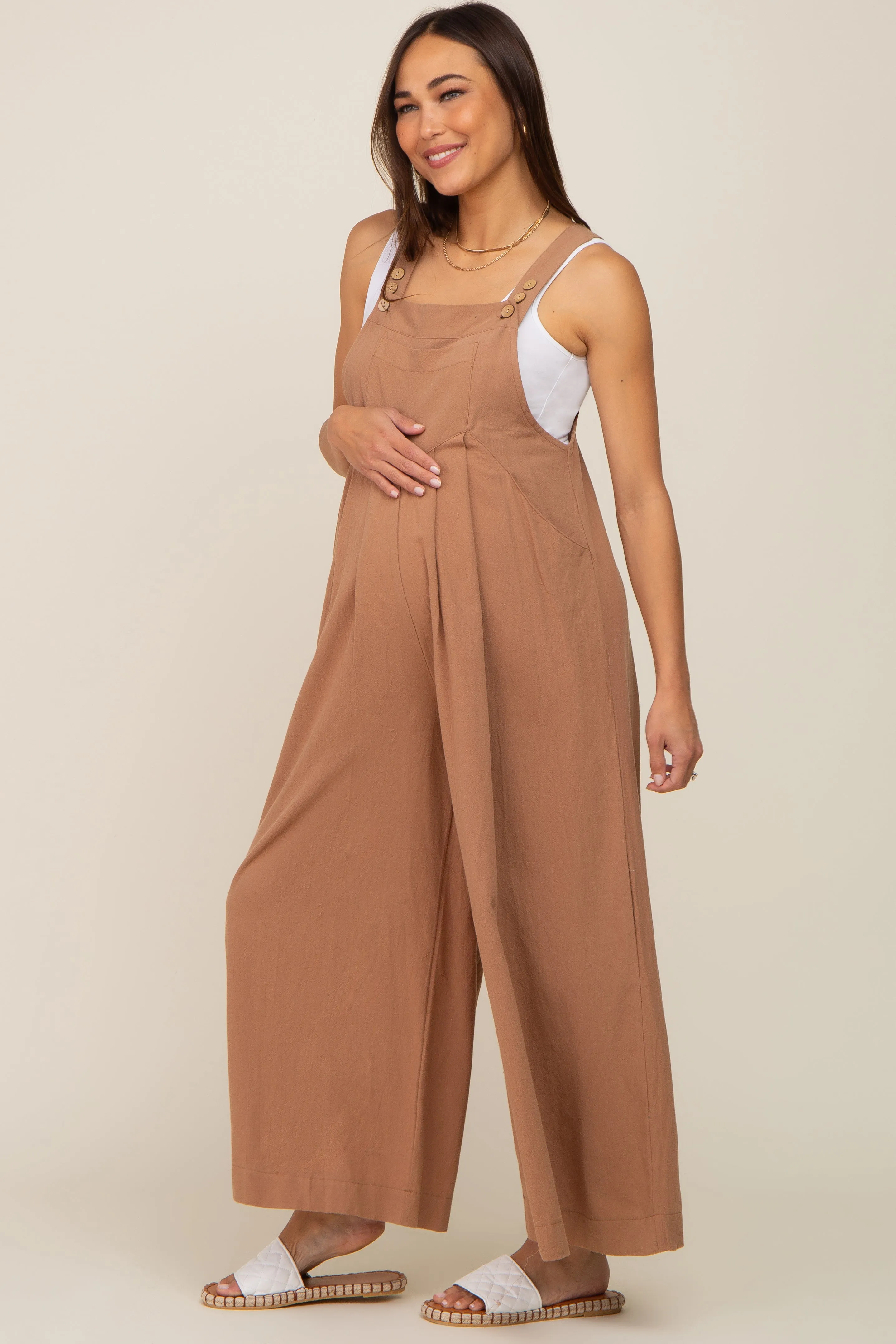 Mocha Maternity Wide Leg Jumpsuit sold by Pinkblush product image thumbnail 2