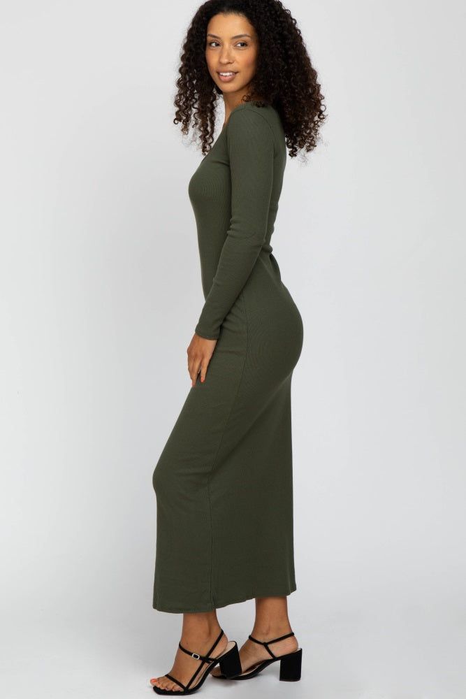 Olive Ribbed Long Sleeve Maxi Dress sold by Pinkblush product image thumbnail 2