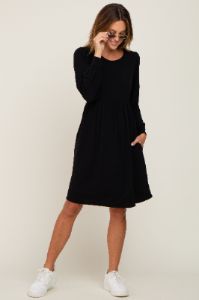 Black Terry Knit Long Sleeve Dress sold by Pinkblush