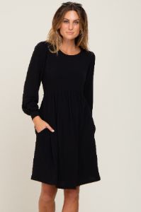 Black Terry Knit Long Sleeve Dress sold by Pinkblush