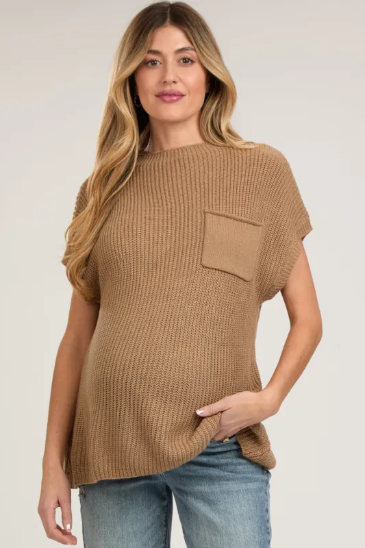 Mocha Knit Pocket Front Maternity Top sold by Pinkblush