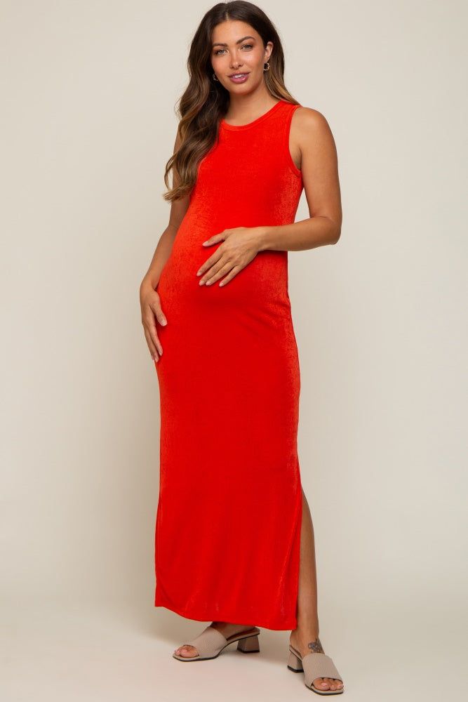 Orange Side Slit Maternity Midi Dress sold by Pinkblush product image thumbnail 4