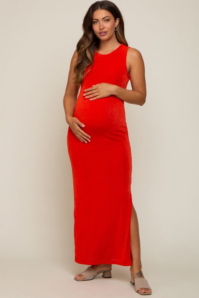 Orange Side Slit Maternity Midi Dress sold by Pinkblush