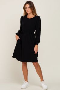 Black Terry Knit Long Sleeve Dress sold by Pinkblush