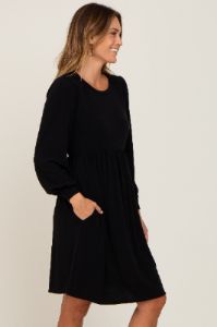 Black Terry Knit Long Sleeve Dress sold by Pinkblush